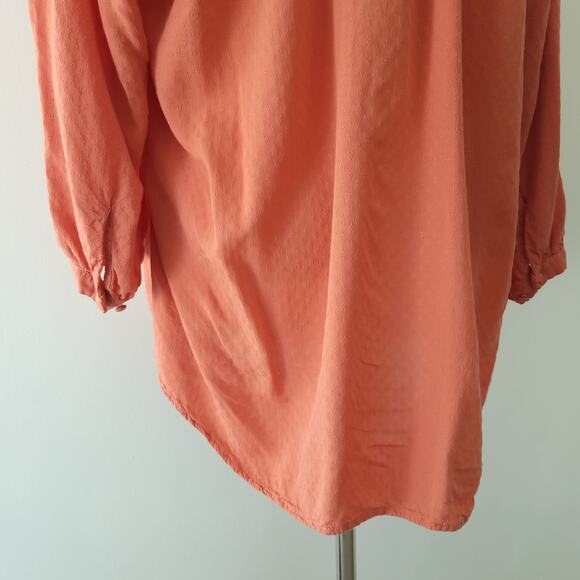 Torrid Coral Dobby Peasant Blouse Popover Rayon Tie Neck 2 - Picture 6 of 11